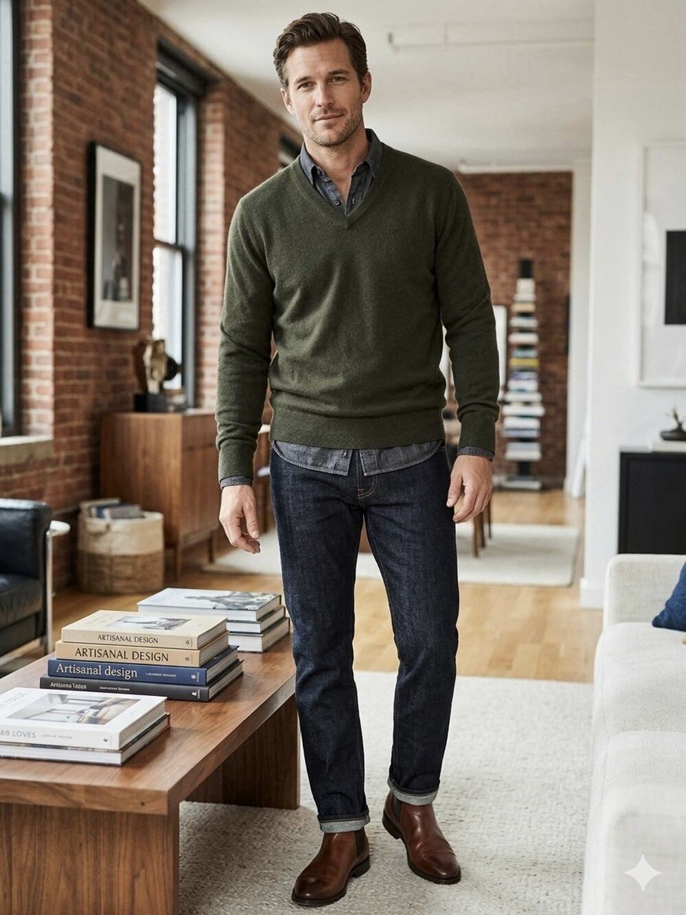 Todd Snyder New York 100% Cashmere V-Neck Sweater Olive Green Men’s Size M